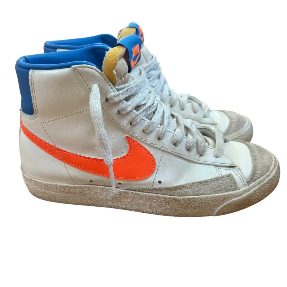 Nike Blazers white‎ royal blue neon orange high top lace up sneakers SIZE 7